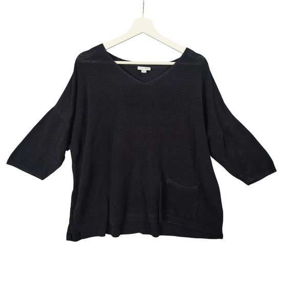 J. Jill Black Linen V-Neck Ribbed Knit 3/4 Sleeve Sweater Top Womens Plus 2X - Picture 1 of 9